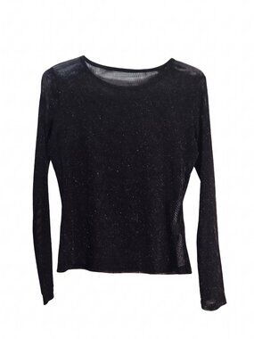 NWOT | Onyx Black Sparkle Sheer Mesh Long Sleeve Glitter Layering Top | Large